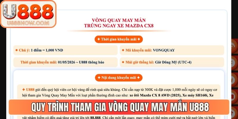 Hướng dẫn các quy trình tham gia vòng quay may mắn U888